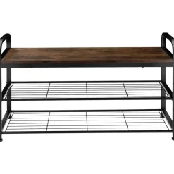 tectake Schoenenrek Southampton 91x36x55cm, Industrieel Hout Donker, Rustiek Sale