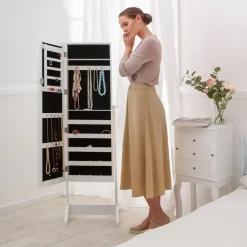 tectake Sieradenkast met spiegel, rechtopstaand, Wit Sale