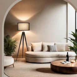 tectake Staande lamp Lunaris, textielkap, driepootsframe, Zwart New