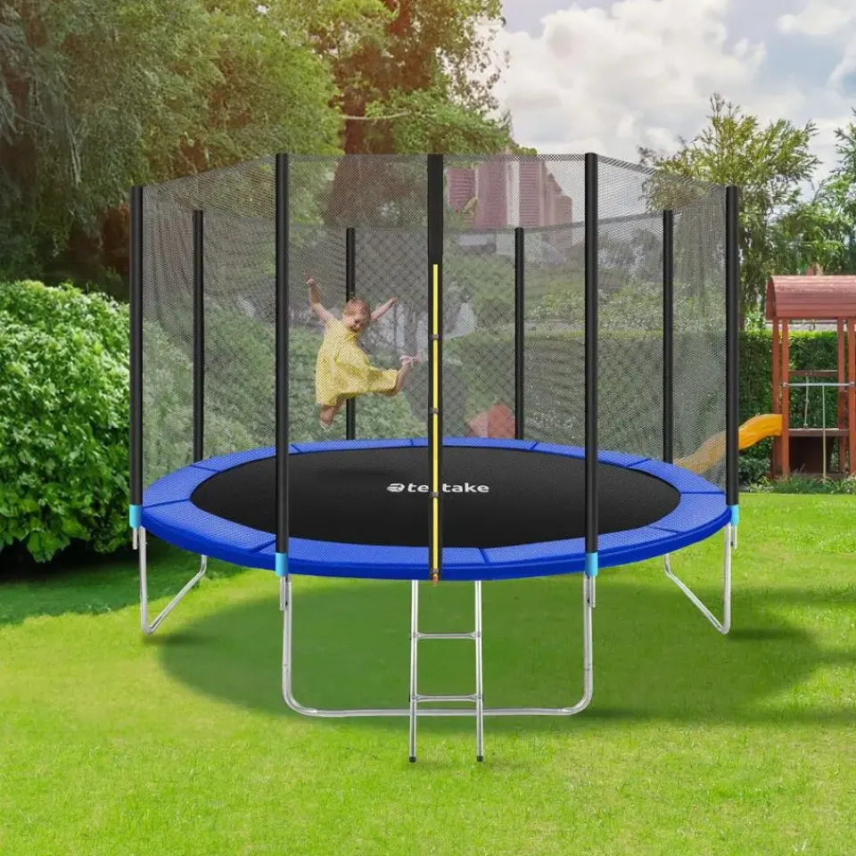 tectake Trampoline Garfunky met veiligheidsnet, Zwart/blauw Clearance