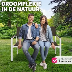 tectake Tuinbank Line 2-zitter met aluminium frame 128x59x88cm, Lichtgrijs/wit Online