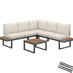 tectake Tuin-loungeset Eliar, 4-delig, met aluminium frame, Zwart Clearance