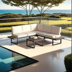 tectake Tuin-loungeset Eliar, 4-delig, met aluminium frame, Zwart Clearance