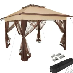 tectake Tuinpaviljoen Carabobo opvouwbaar 3,64x3,64x2,94m, Bruin New