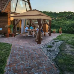 tectake Tuinpaviljoen Carabobo opvouwbaar 3,64x3,64x2,94m, Bruin New