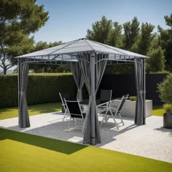 tectake Tuinpaviljoen Caracas, weerbestendig, polycarbonaat-dakplaten, Grijs