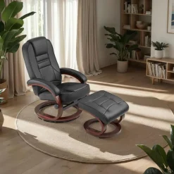 tectake TV-fauteuil met krukje model 2, Zwart/bruin New