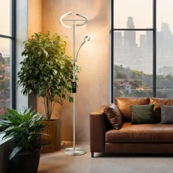 tectake Vloerlamp Auralis LED 20W, leeslamp, dimbaar, Mat Nikkel Hot