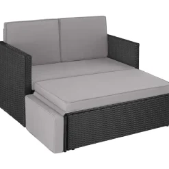 tectake Wicker loungesofa Corfu, Zwart / Grijs