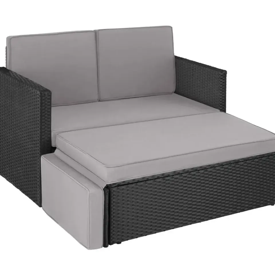 tectake Wicker loungesofa Corfu, Zwart / Grijs