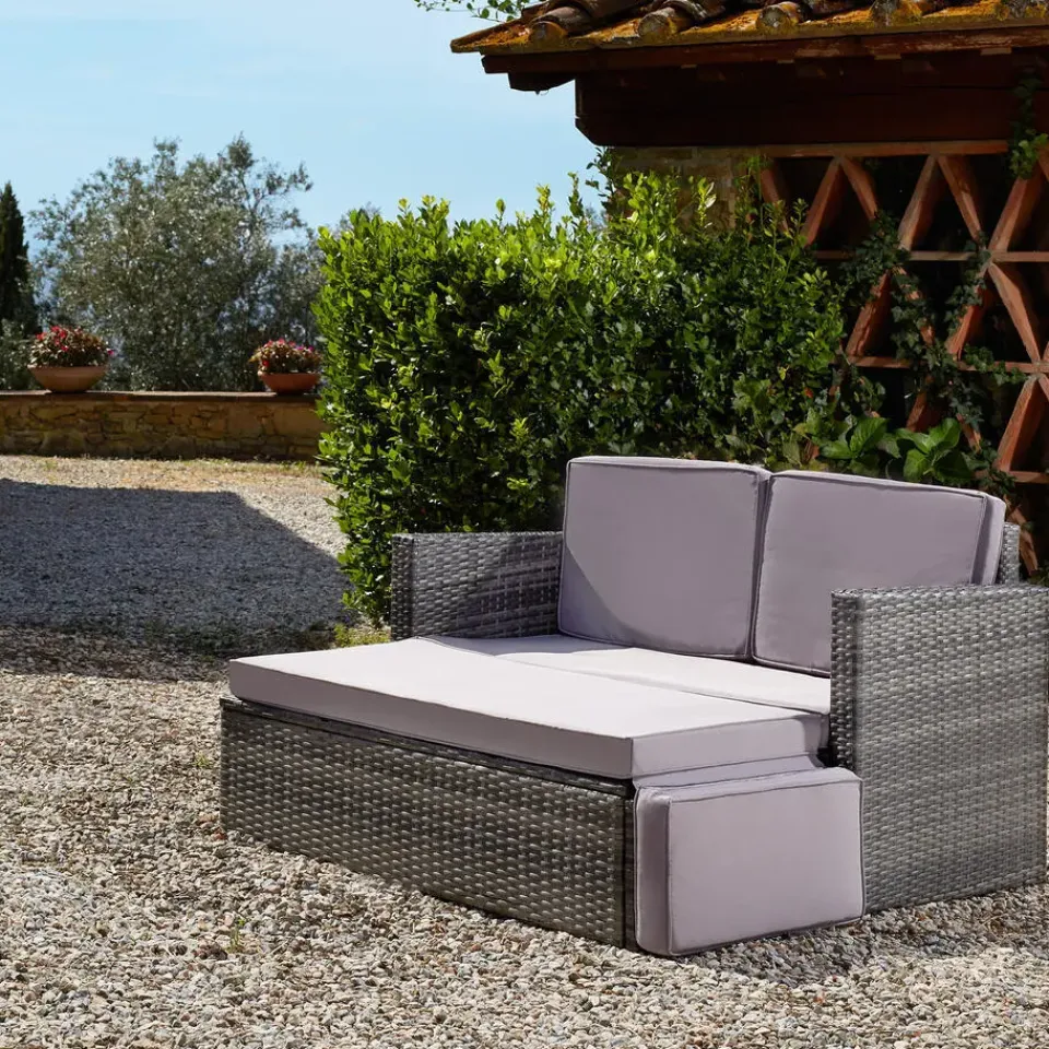 tectake Wicker loungesofa Corfu, Zwart / Grijs
