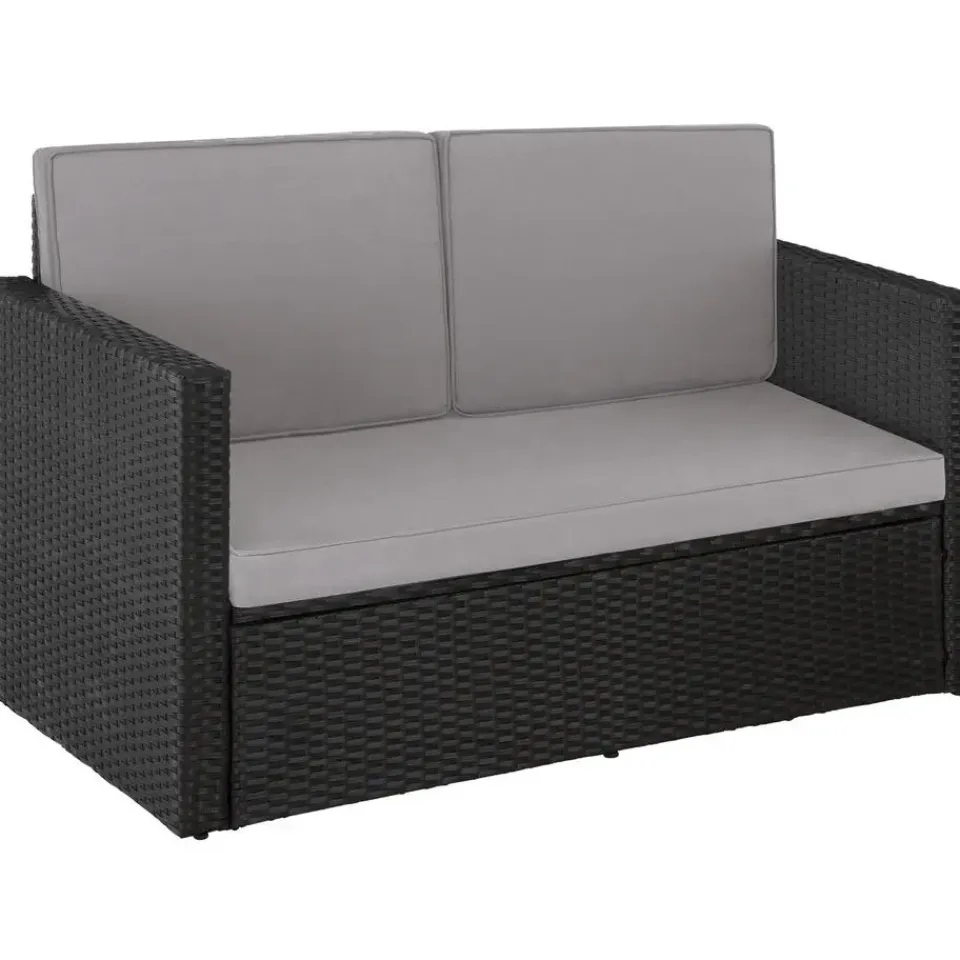 tectake Wicker loungesofa Corfu, Zwart / Grijs