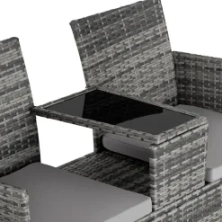 tectake Wicker tuinbank met tafel, Grijs/lichtgrijs Discount