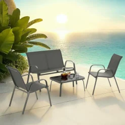 tectake Zitgroep Nora voor 4 personen, textilene-weefsel, Antraciet Sale