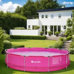tectake Zwembad rond met stalen frame en filterpomp Ø 360 x 76 cm, Pink Discount