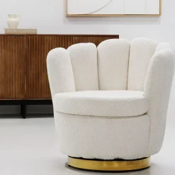 Giga Meubel Teddy Fauteuil Wit - Met Gouden Onderstel - Fauteuil Quinty Clearance