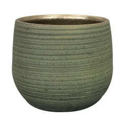 Ter Steege Plantenpot - keramiek - donkergroen - stripes -18x16cm Hot
