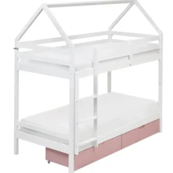 Beliani TERNAS - Hoogslaper opberglades - Wit/Roze - 90 x 200 cm - Dennenhout Discount