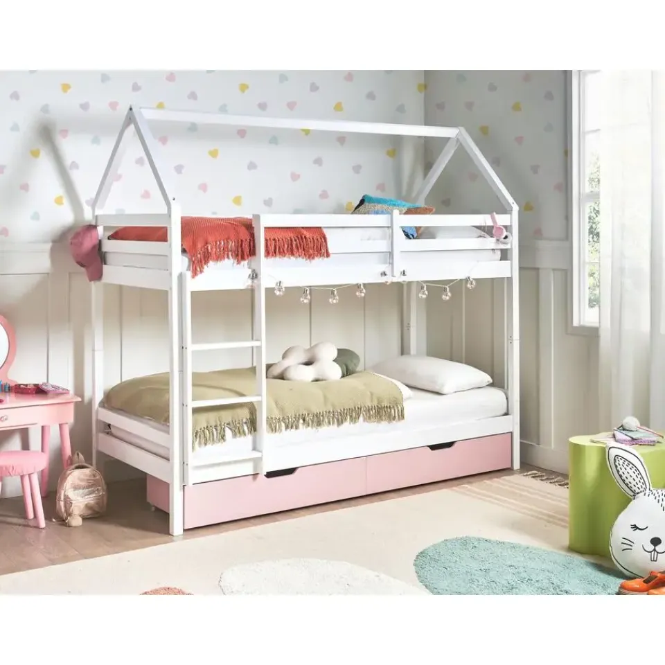 Beliani TERNAS - Hoogslaper opberglades - Wit/Roze - 90 x 200 cm - Dennenhout Discount