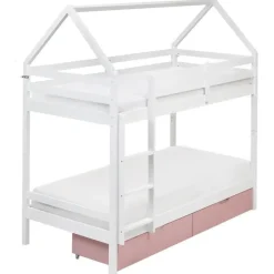 Beliani TERNAS - Hoogslaper opberglades - Wit/Roze - 90 x 200 cm - Dennenhout Discount