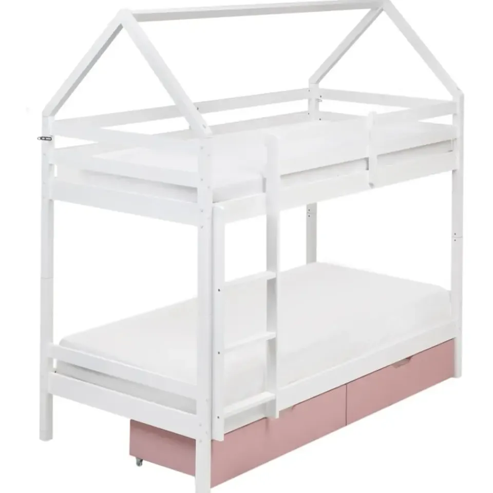 Beliani TERNAS - Hoogslaper opberglades - Wit/Roze - 90 x 200 cm - Dennenhout Discount