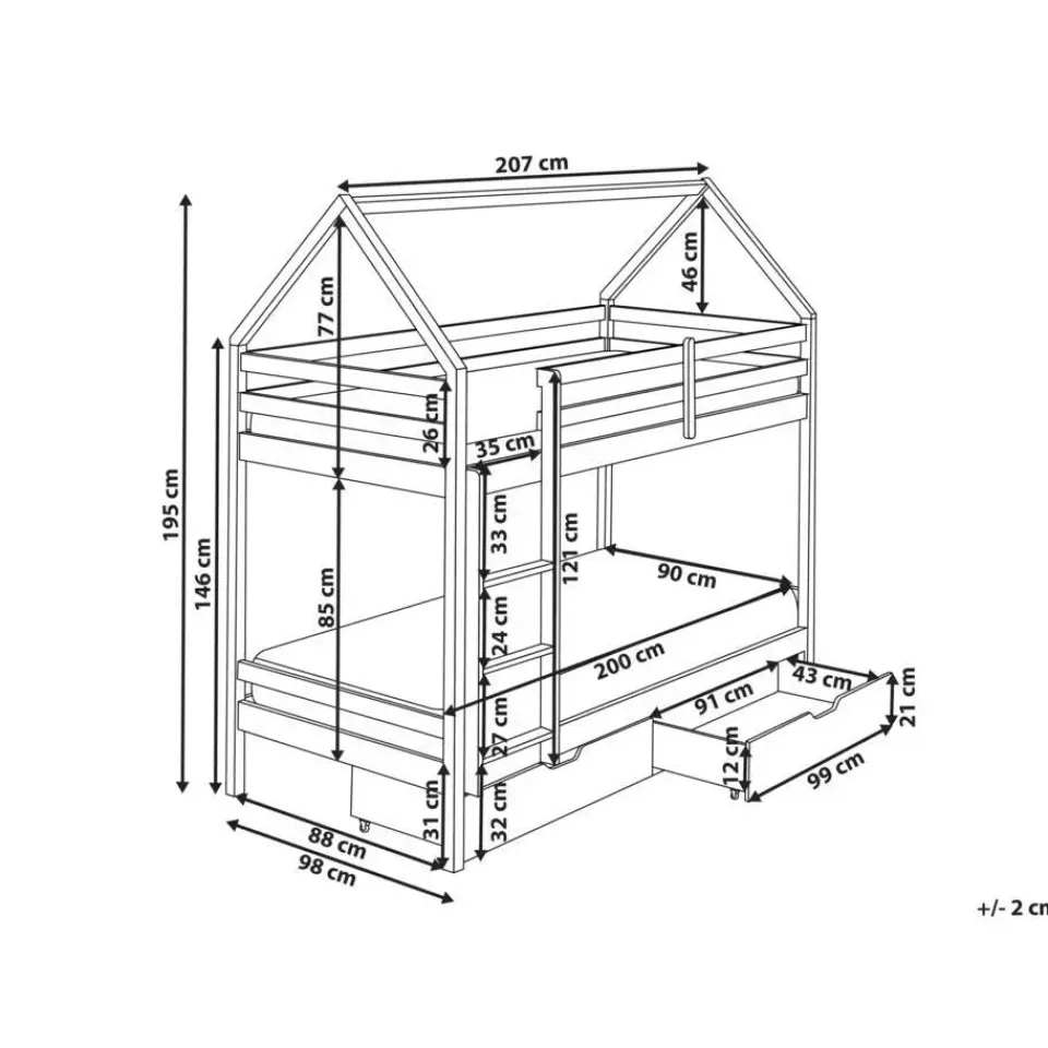 Beliani TERNAS - Hoogslaper opberglades - Wit/Roze - 90 x 200 cm - Dennenhout Discount