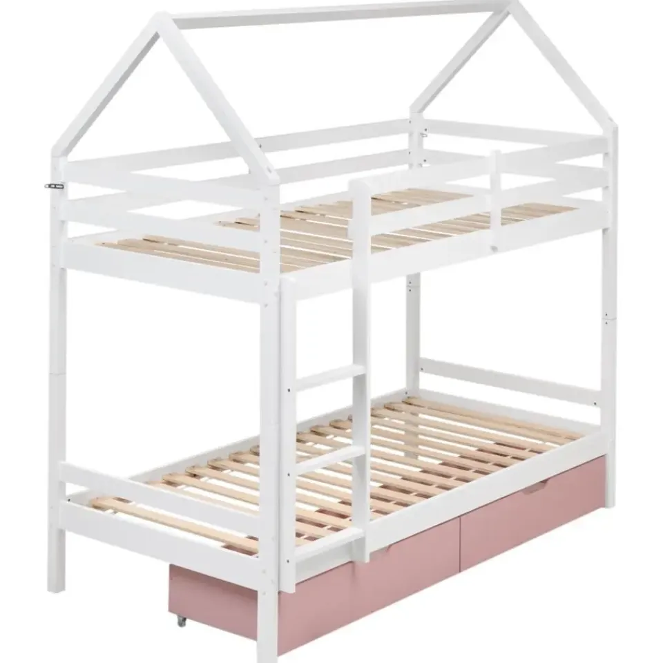 Beliani TERNAS - Hoogslaper opberglades - Wit/Roze - 90 x 200 cm - Dennenhout Discount