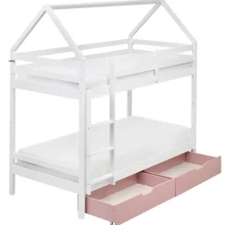 Beliani TERNAS - Hoogslaper opberglades - Wit/Roze - 90 x 200 cm - Dennenhout Discount