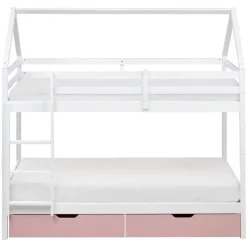 Beliani TERNAS - Hoogslaper opberglades - Wit/Roze - 90 x 200 cm - Dennenhout Discount