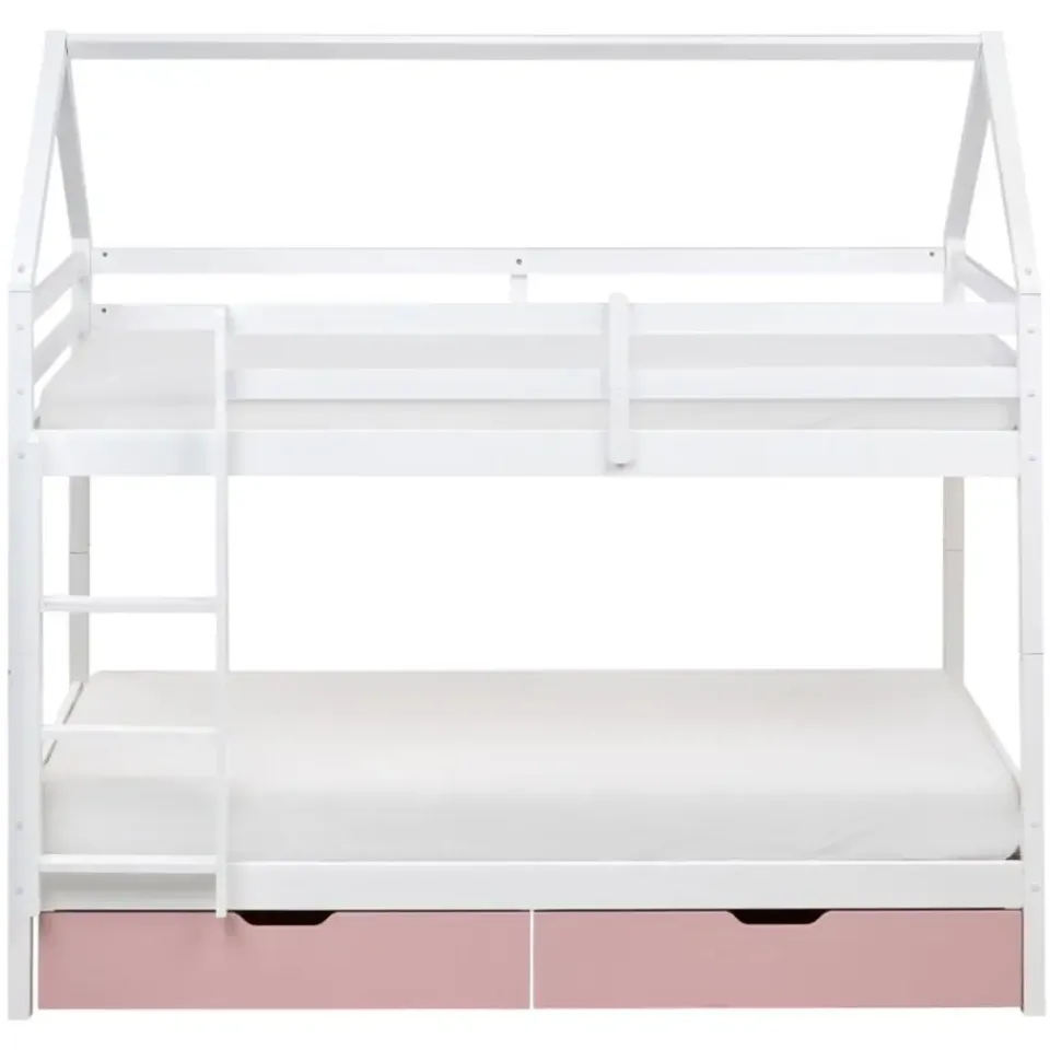 Beliani TERNAS - Hoogslaper opberglades - Wit/Roze - 90 x 200 cm - Dennenhout Discount