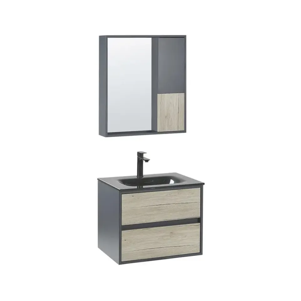 Beliani TERUEL - Badkamermeubel - Lichthout/Grijs - MDF Online