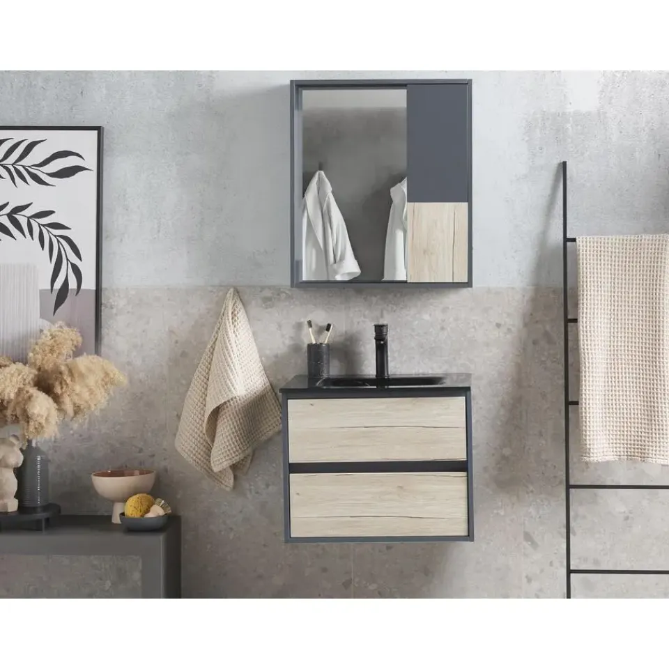 Beliani TERUEL - Badkamermeubel - Lichthout/Grijs - MDF Online