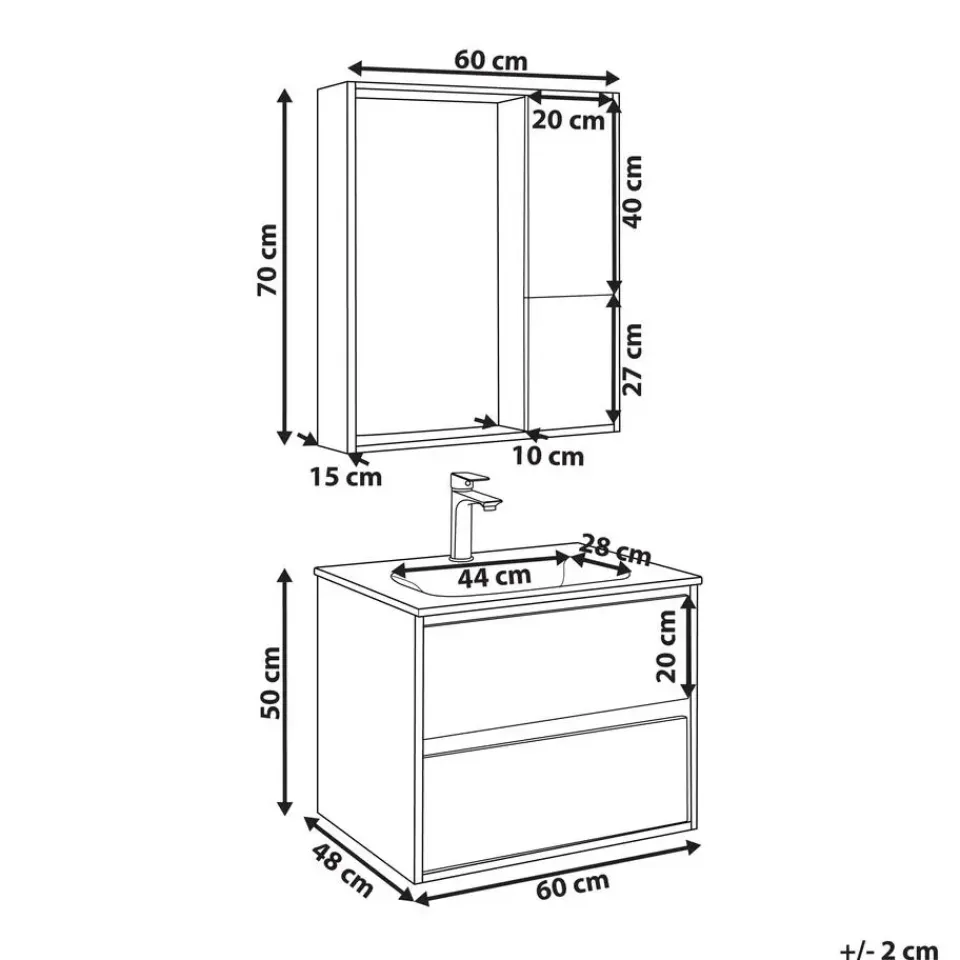 Beliani TERUEL - Badkamermeubel - Lichthout/Grijs - MDF Online