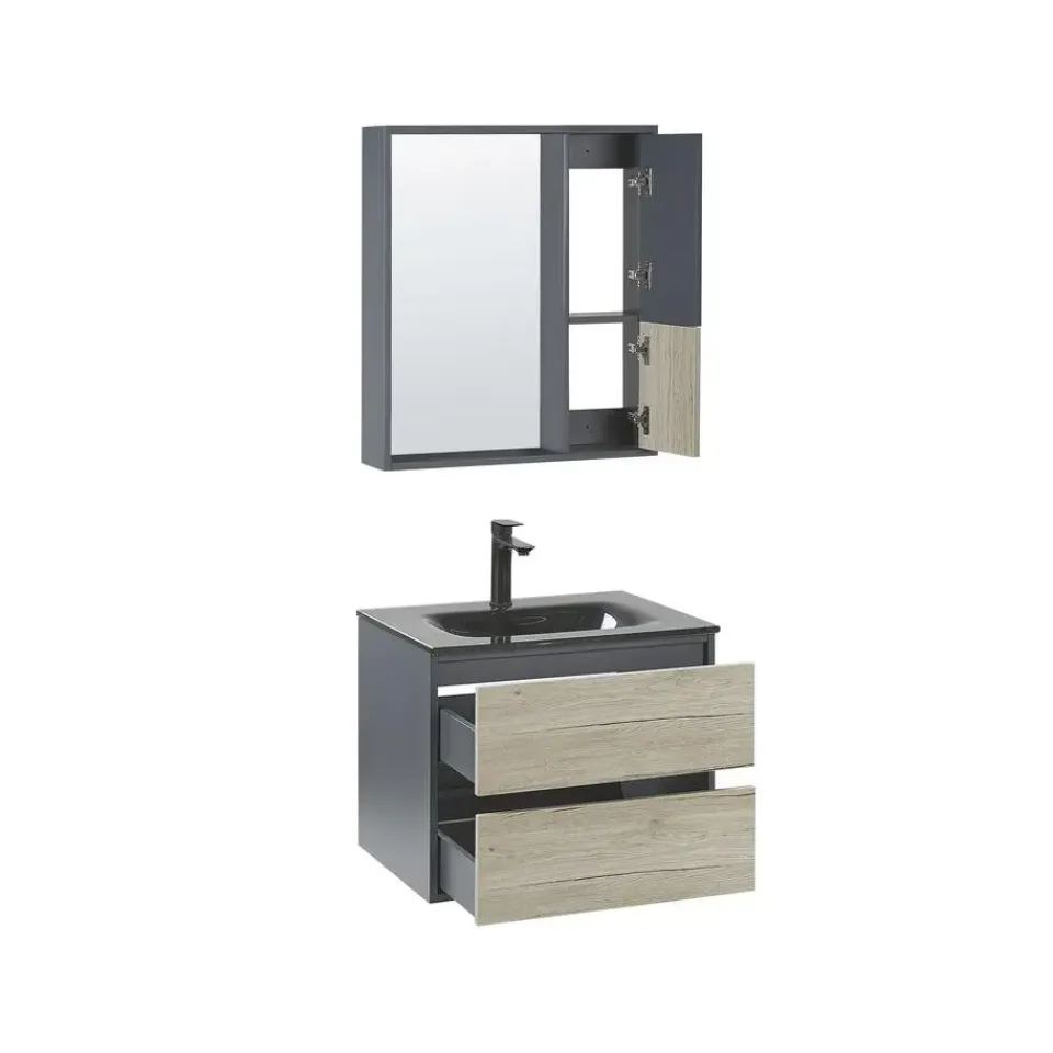 Beliani TERUEL - Badkamermeubel - Lichthout/Grijs - MDF Online