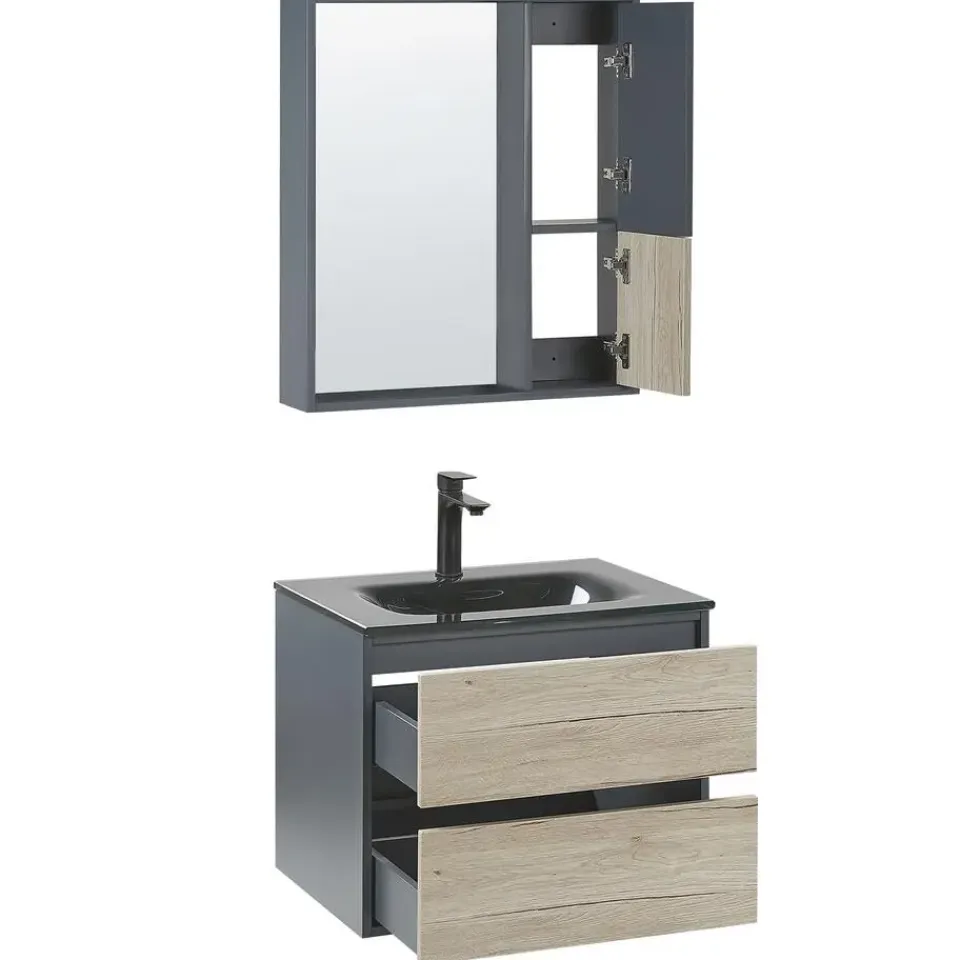 Beliani TERUEL - Badkamermeubel - Lichthout/Grijs - MDF Online