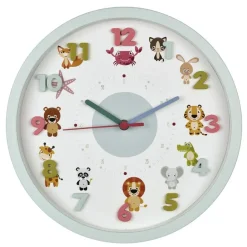 Merkloos TFA Kinderkamer wandklok - dieren - lichtblauw - D30 cm - rond Discount