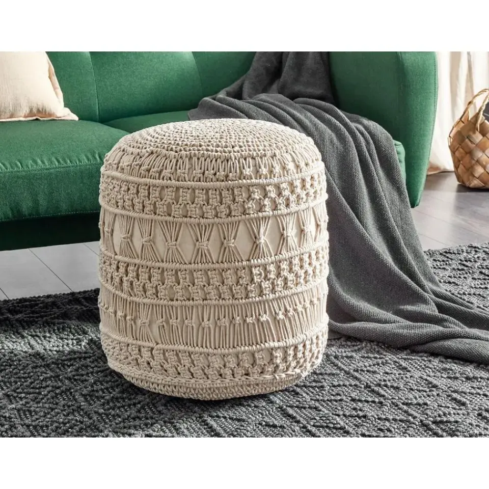 Beliani THAKOT - Poef - Beige - 45 x 45 x 45 cm - Katoen Sale