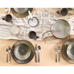 Beliani THYME - Serviesset 16 delig - Donkergroen - Steengoed Hot