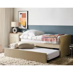 Beliani TROYES - Slaapbank - Beige - Fluweel Clearance