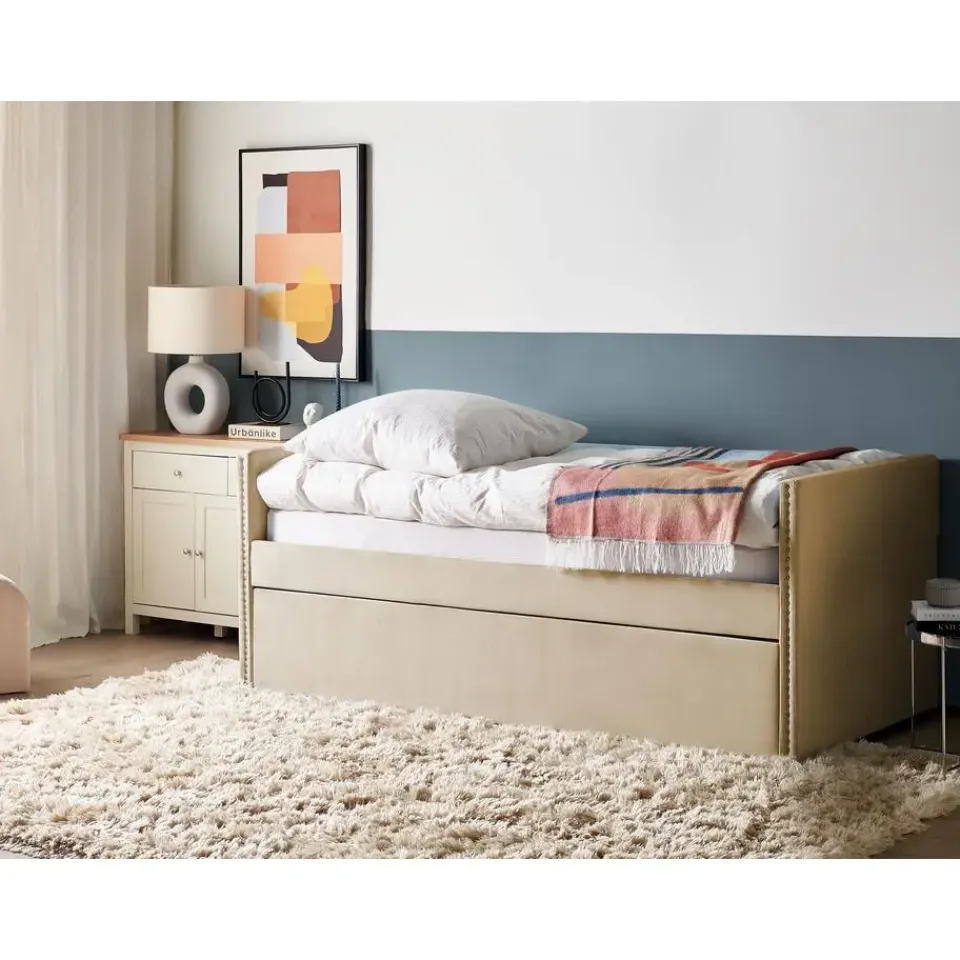 Beliani TROYES - Slaapbank - Beige - Fluweel Clearance