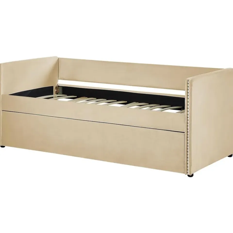 Beliani TROYES - Slaapbank - Beige - Fluweel Clearance