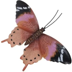Merkloos Tuindecoratie muurvlinder - bruin en roze - metaal - 44 cm New