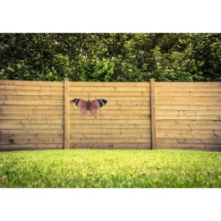 Merkloos Tuindecoratie muurvlinder - bruin en roze - metaal - 44 cm New