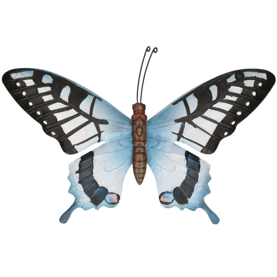 Merkloos Tuindecoratie vlinder - grijsblauw en zwart - metaal - 35 x 24 cm Discount