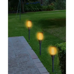 Gebro Tuinfakkel - solar - tuinverlichting - zwart - vlameffect - 58 cm