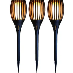 Gebro Tuinfakkel - solar - tuinverlichting - zwart - vlameffect - 58 cm