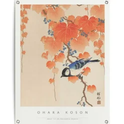 Reinders Tuinposter Ohara Koson Great tit - 80 x 60cm - Oranje Hot