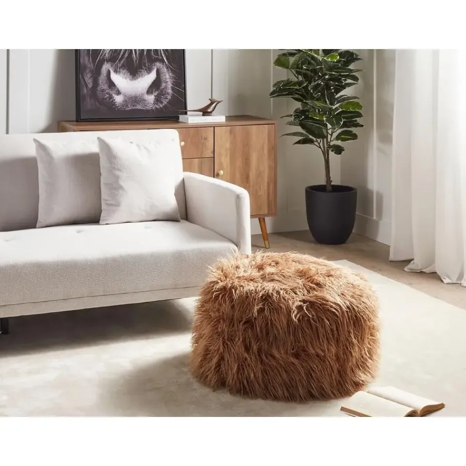 Leen Bakker TUKKI - Poef - Bruin - Kunstbont