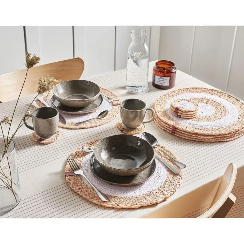 Leen Bakker TUMERIC - Set van 12 placemats en onderzetters - Natuurlijk - Jute New