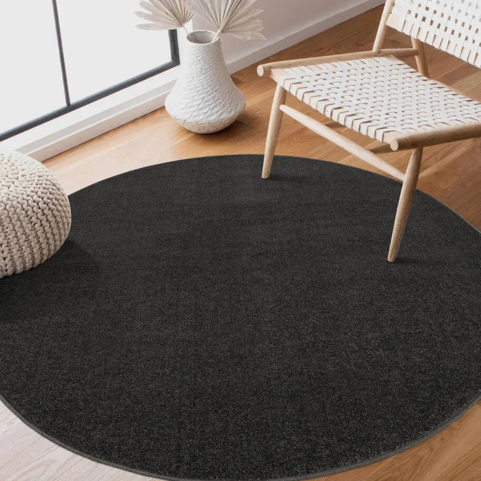 Muratap Uni Rond Effen Laagpolig Vloerkleed Modern Donker Grijs - 300 CM ROND Sale